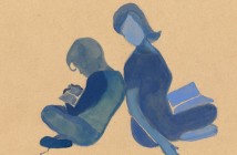 Յուղաներկով արված նկարում երեխան մոր հետ գիրք է կարդում։ Նրանք նստած են մեջք մեջքի տված, երկուսի ձեռքում էլ գիրք կա, մայրը հետևում է, թե ինչ է անում երեխան։